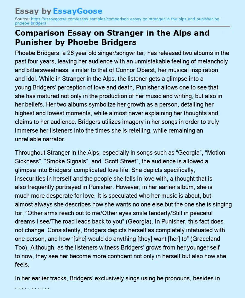 Comparison Essay on Stranger in the Alps and Punisher by Phoebe Bridgers