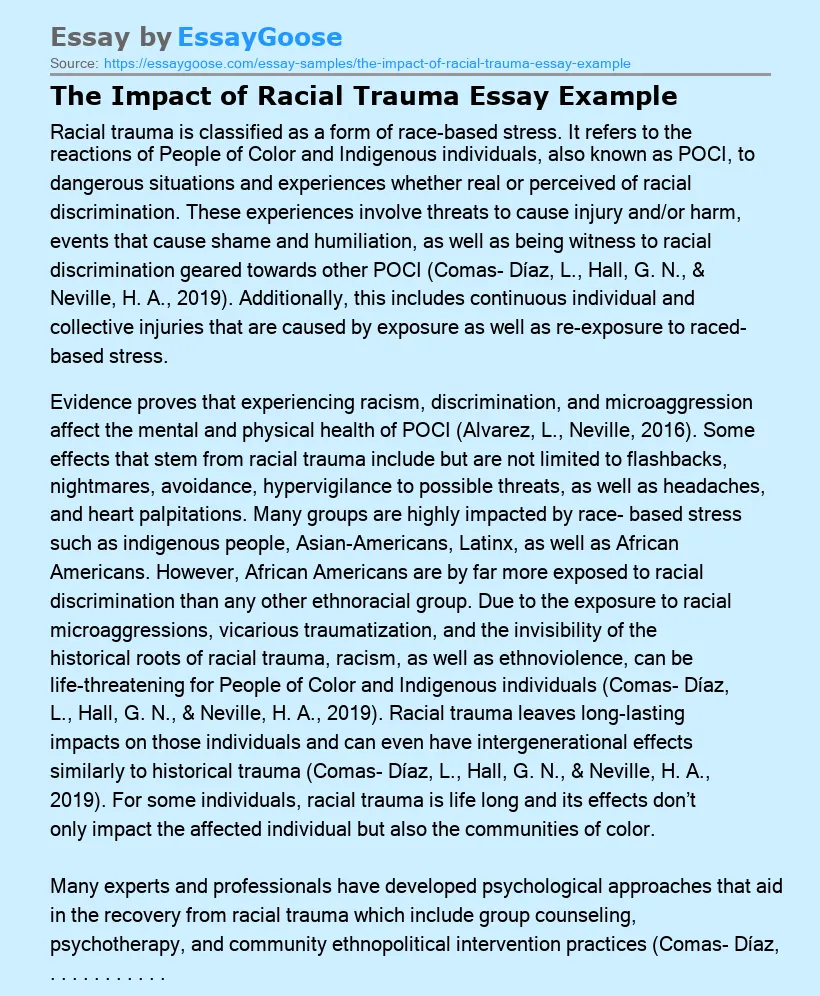 The Impact of Racial Trauma Essay Example