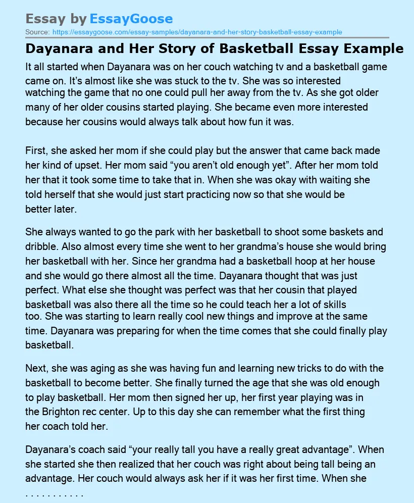 Dayanara and Her Story of Basketball Essay Example