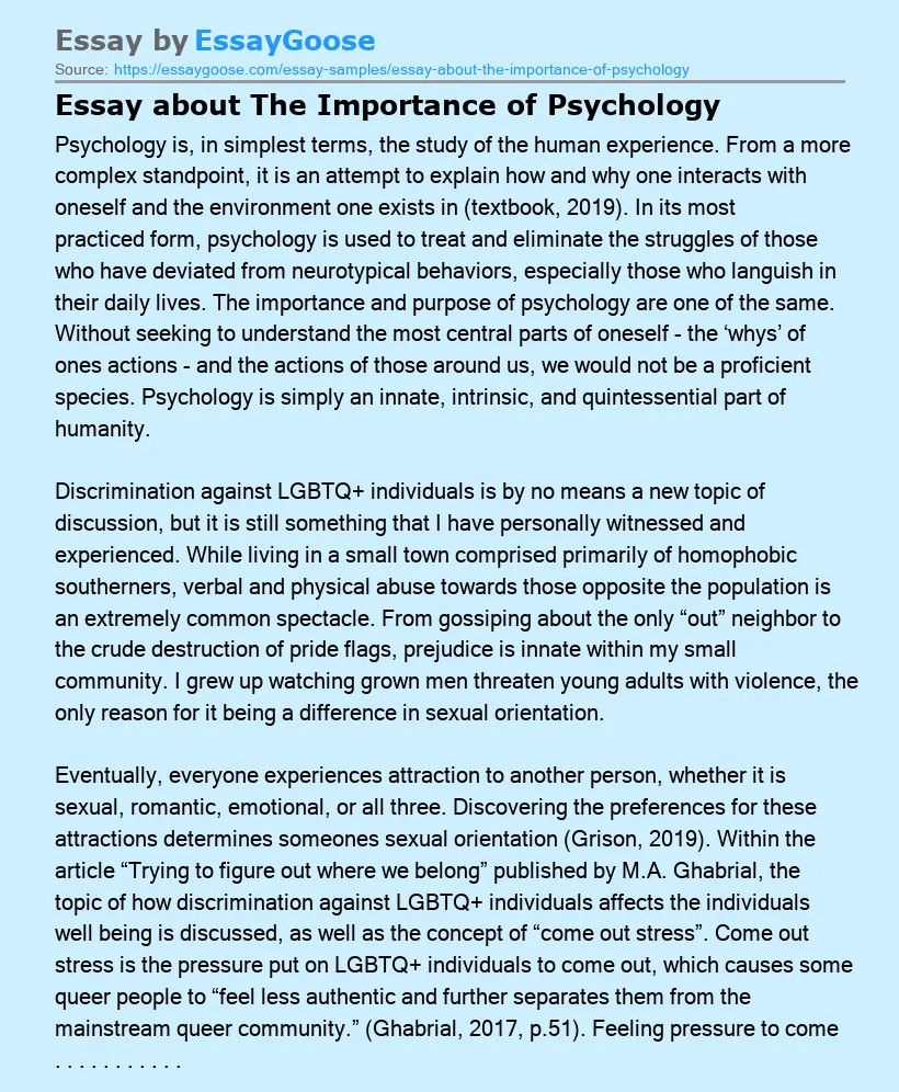 Essay about The Importance of Psychology