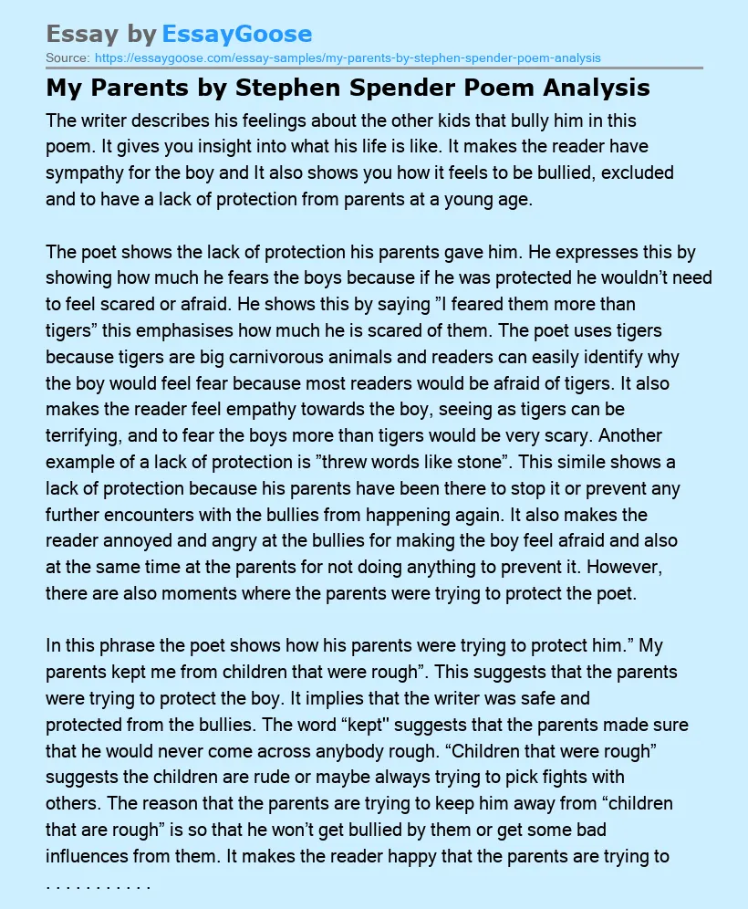 my parents by stephen spender analysis