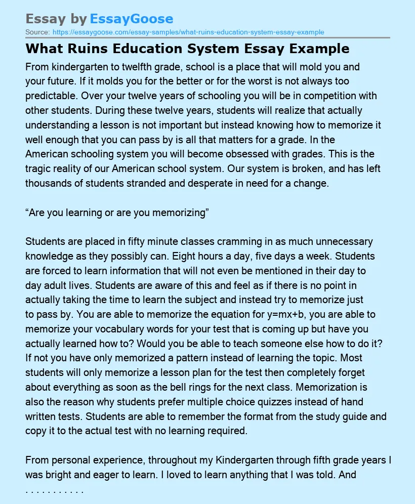 What Ruins Education System Essay Example