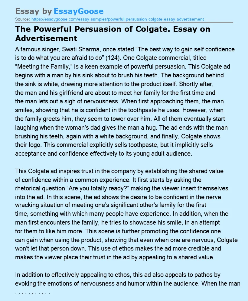 The Powerful Persuasion of Colgate. Essay on Advertisement