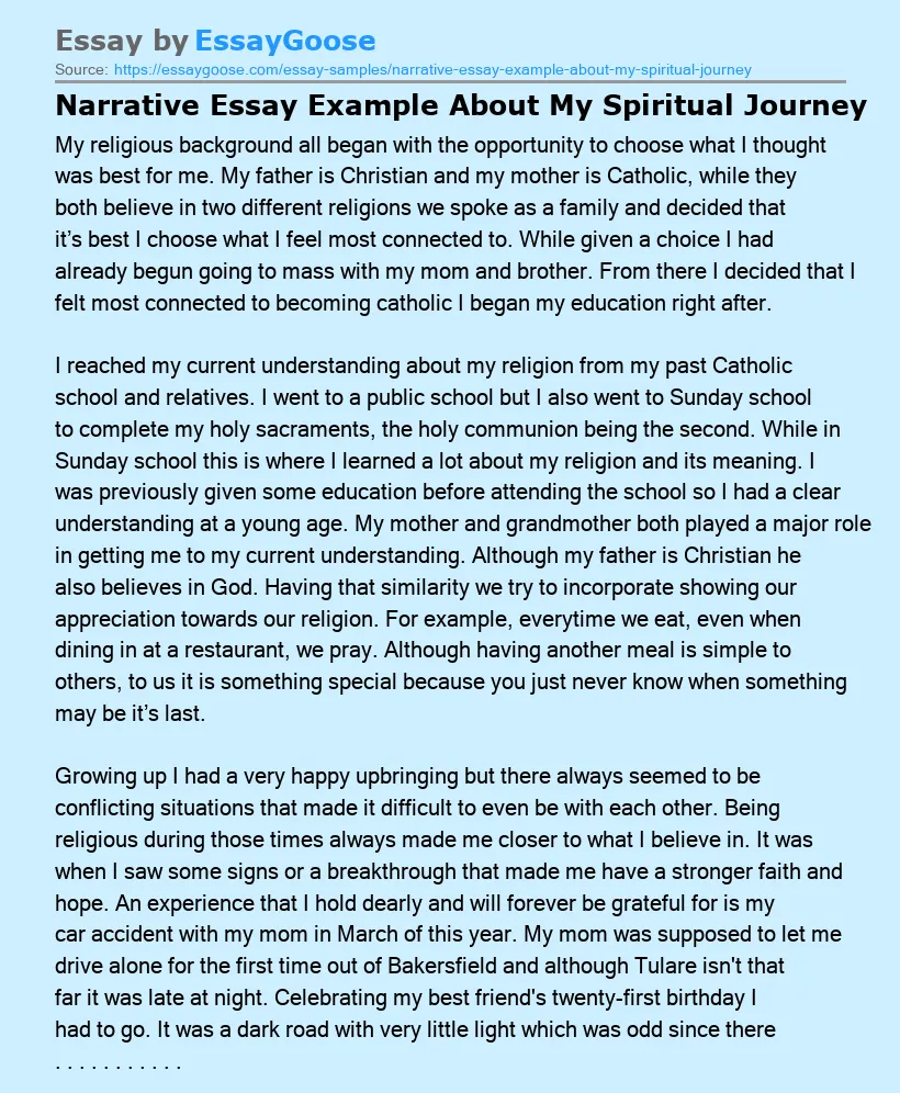 Narrative Essay Example About My Spiritual Journey