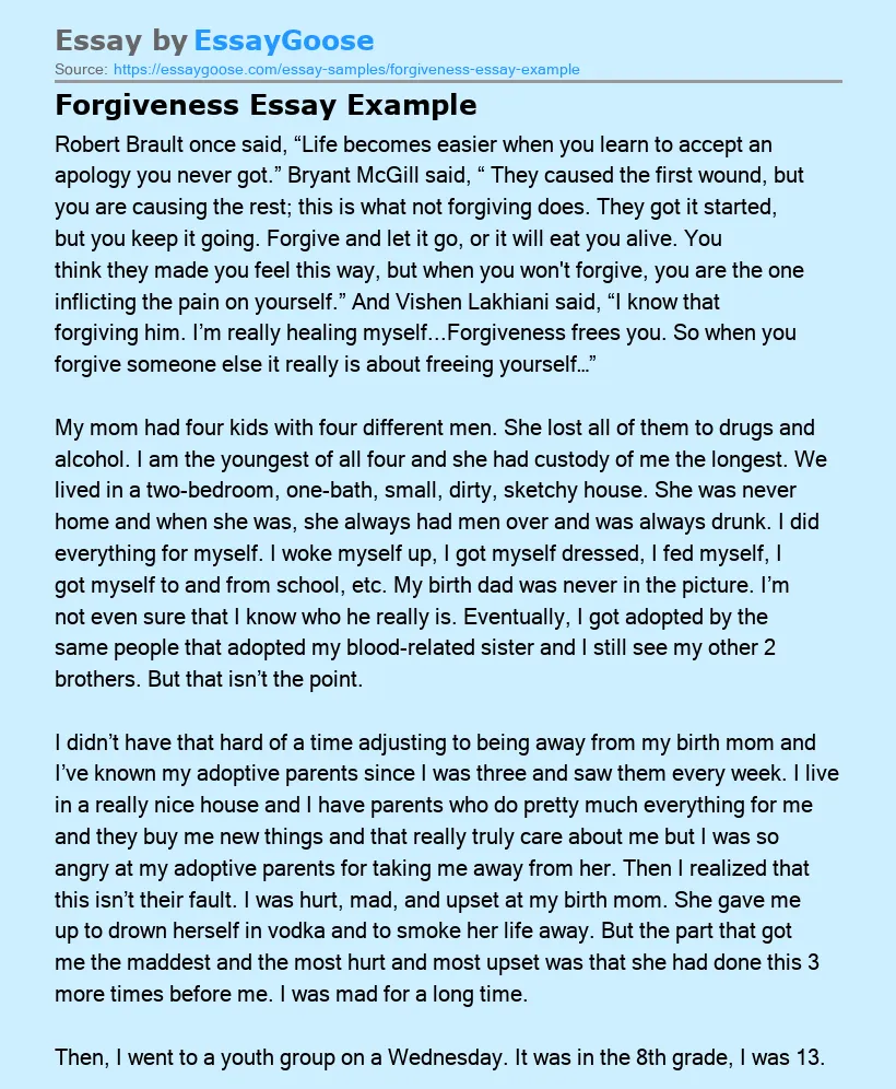Forgiveness Essay Example