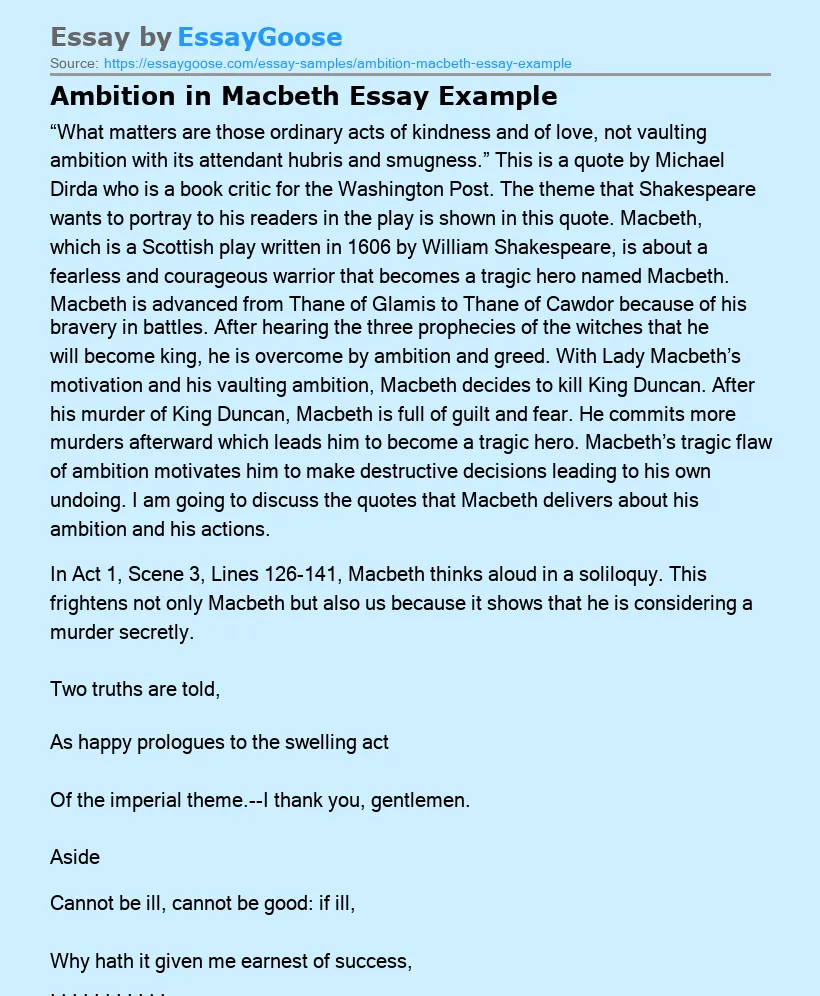 Ambition in Macbeth Essay Example
