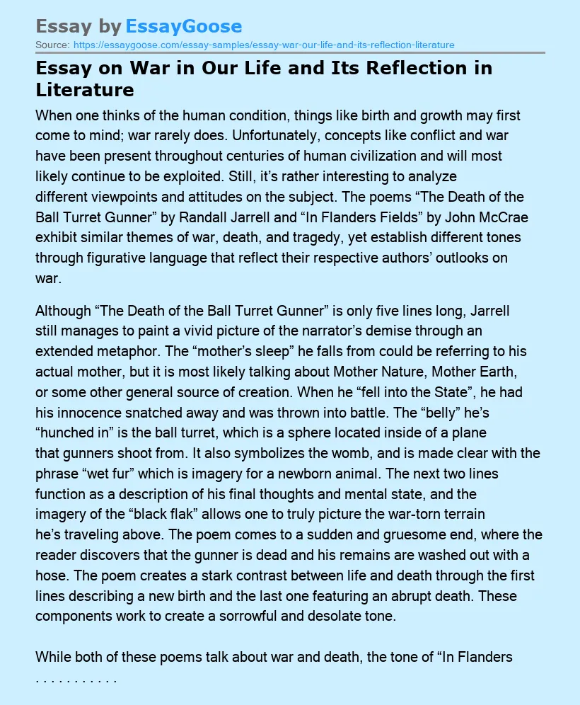 Essay on War in Our Life and Its Reflection in Literature