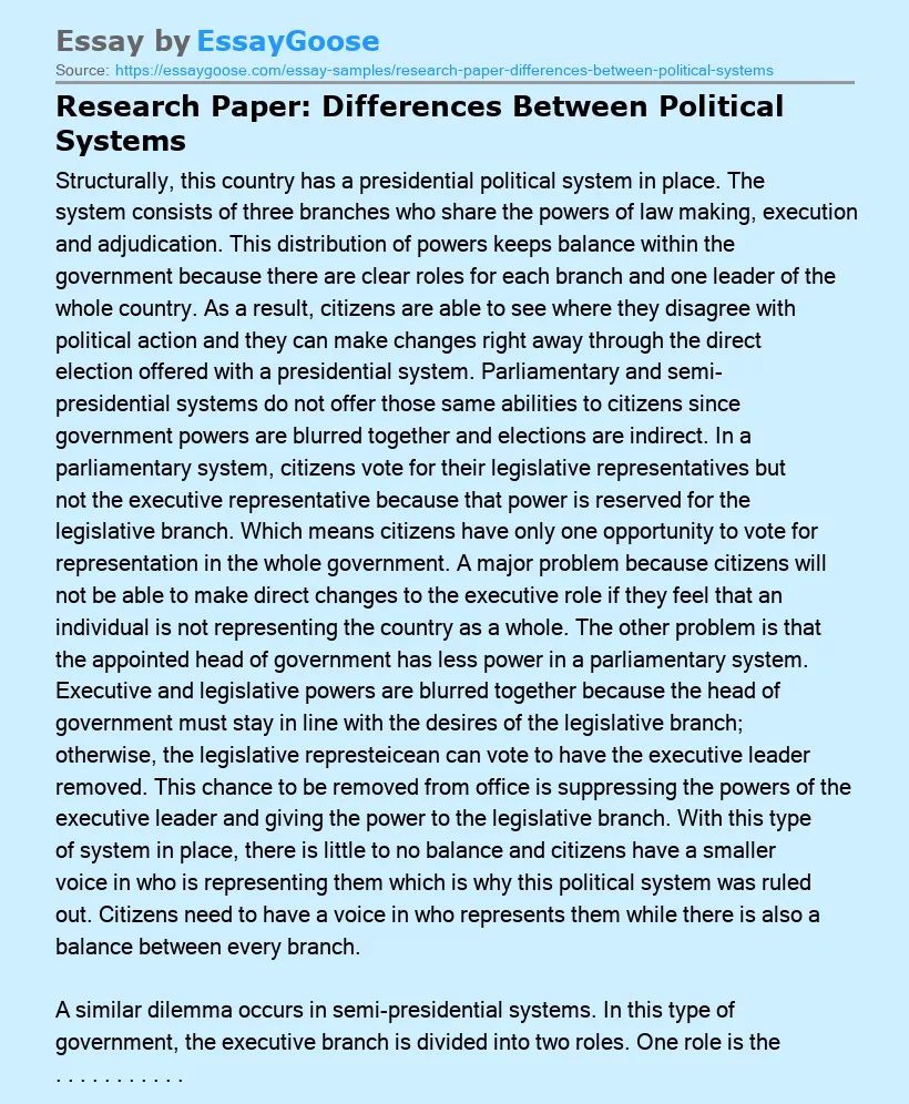 Research Paper: Differences Between Political Systems