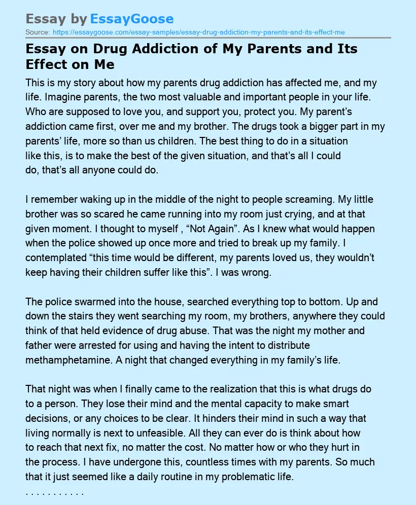 Essay on Drug Addiction of My Parents and Its Effect on Me