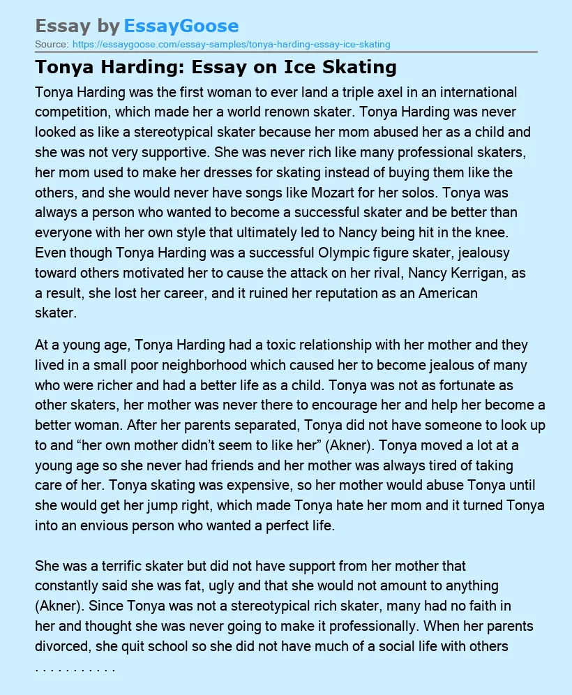 Tonya Harding: Essay on Ice Skating