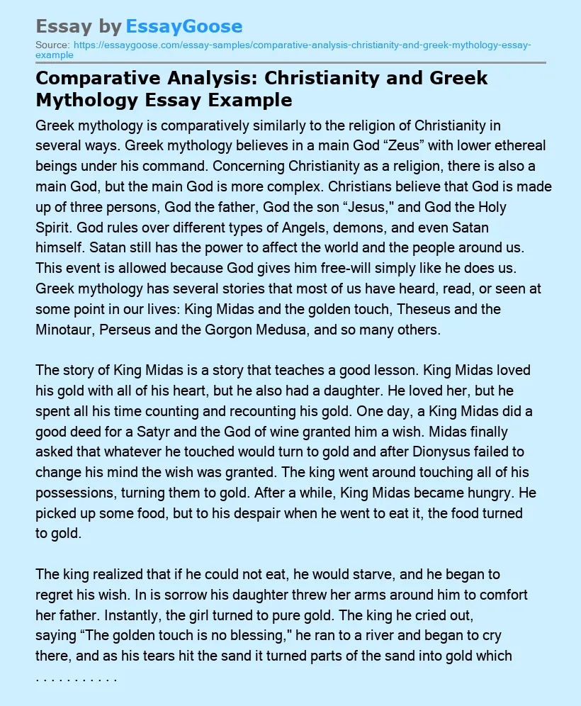 Comparative Analysis: Christianity and Greek Mythology Essay Example