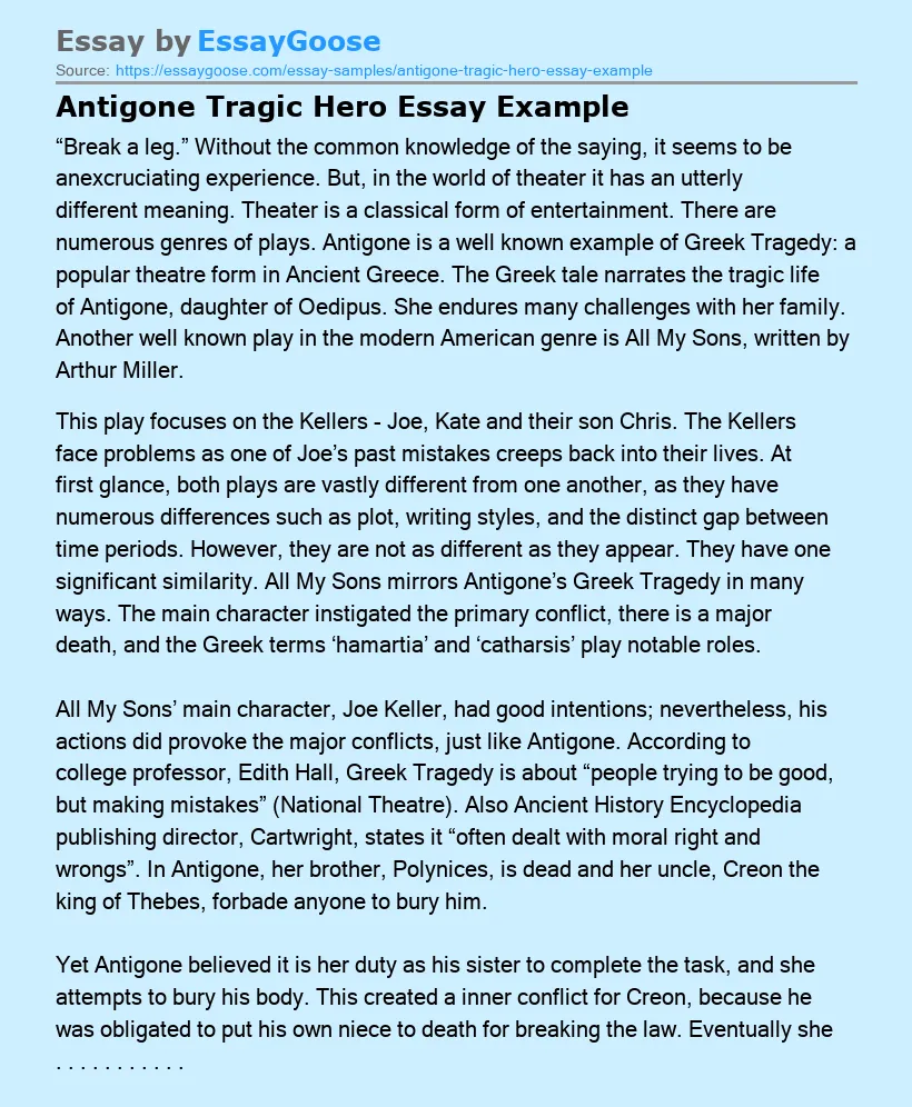 Antigone Tragic Hero Essay Example