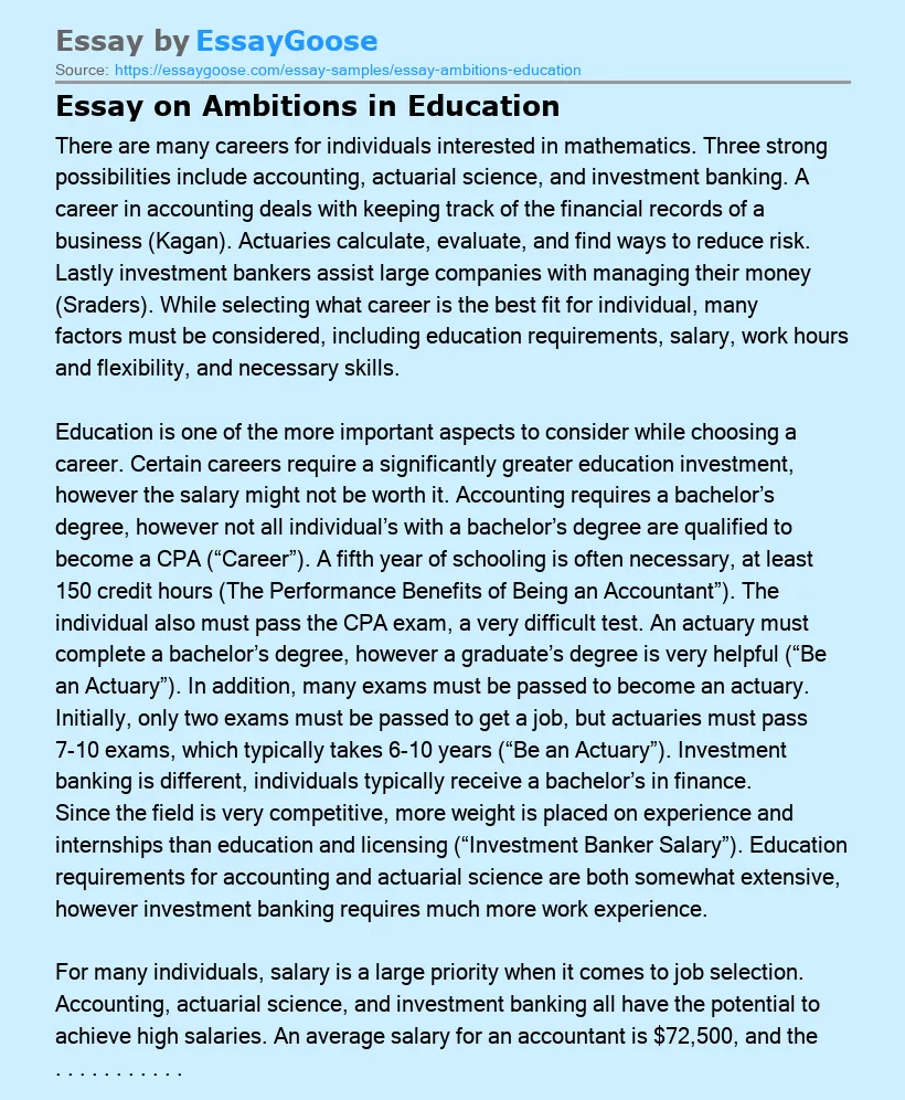 Essay on Ambitions in Education