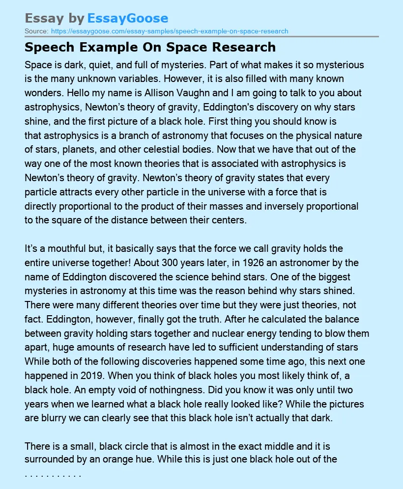 Speech Example On Space Research