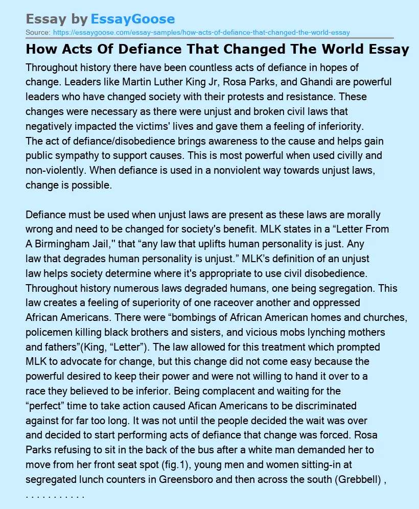 How Acts Of Defiance That Changed The World Essay