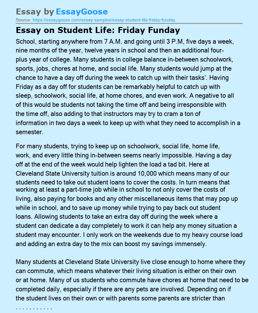 Essay on Student Life: Friday Funday