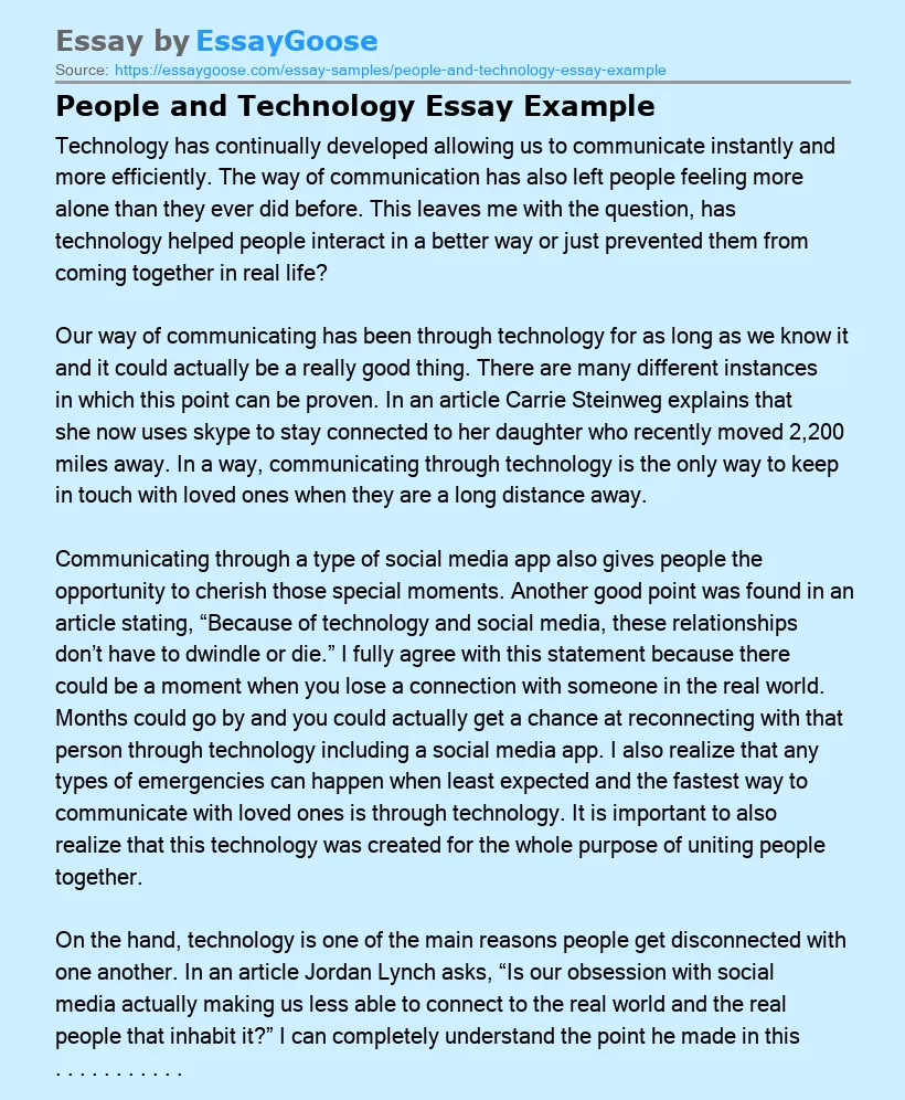 People and Technology Essay Example