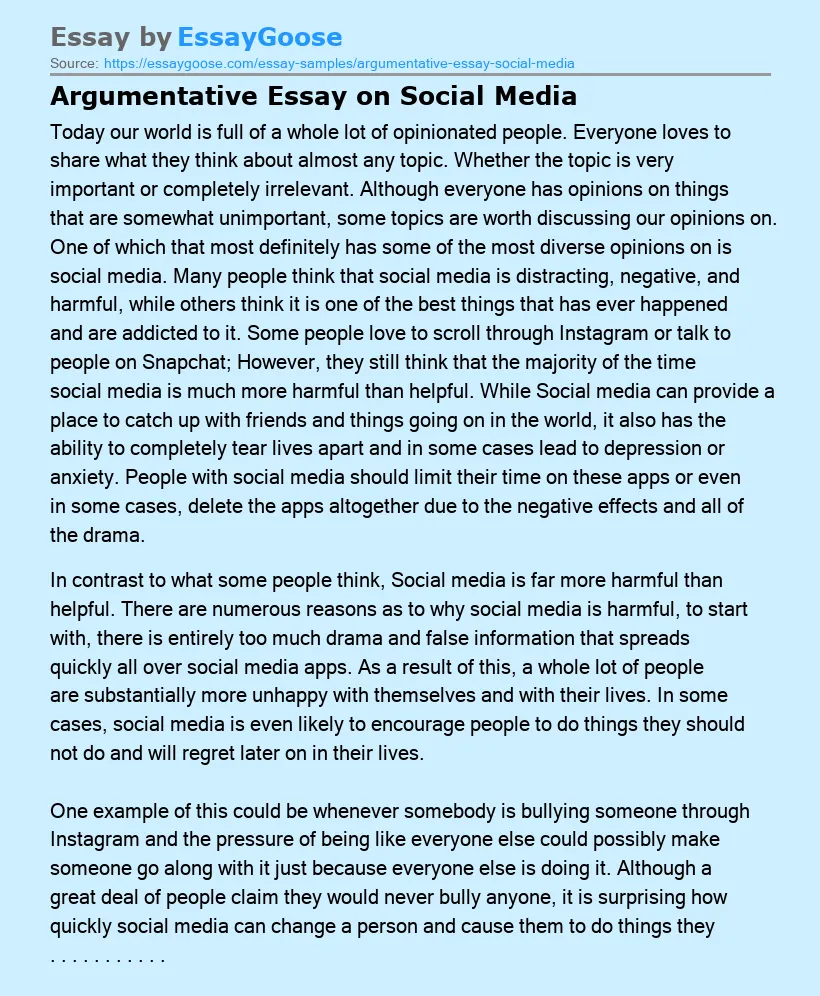 argumentative essay about social media brainly