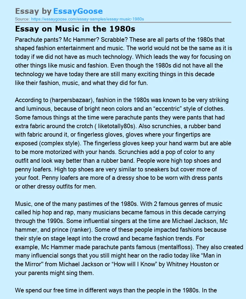 Essay on Music in the 1980s