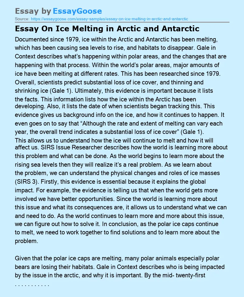 Essay On Ice Melting in Arctic and Antarctic