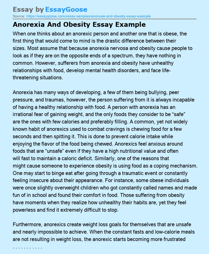 Anorexia And Obesity Essay Example