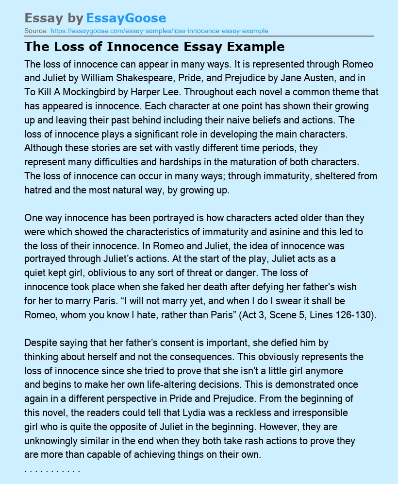The Loss of Innocence Essay Example