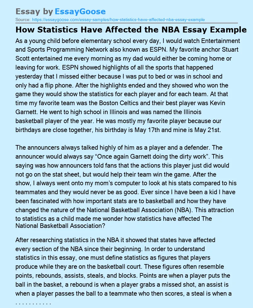 How Statistics Have Affected the NBA Essay Example