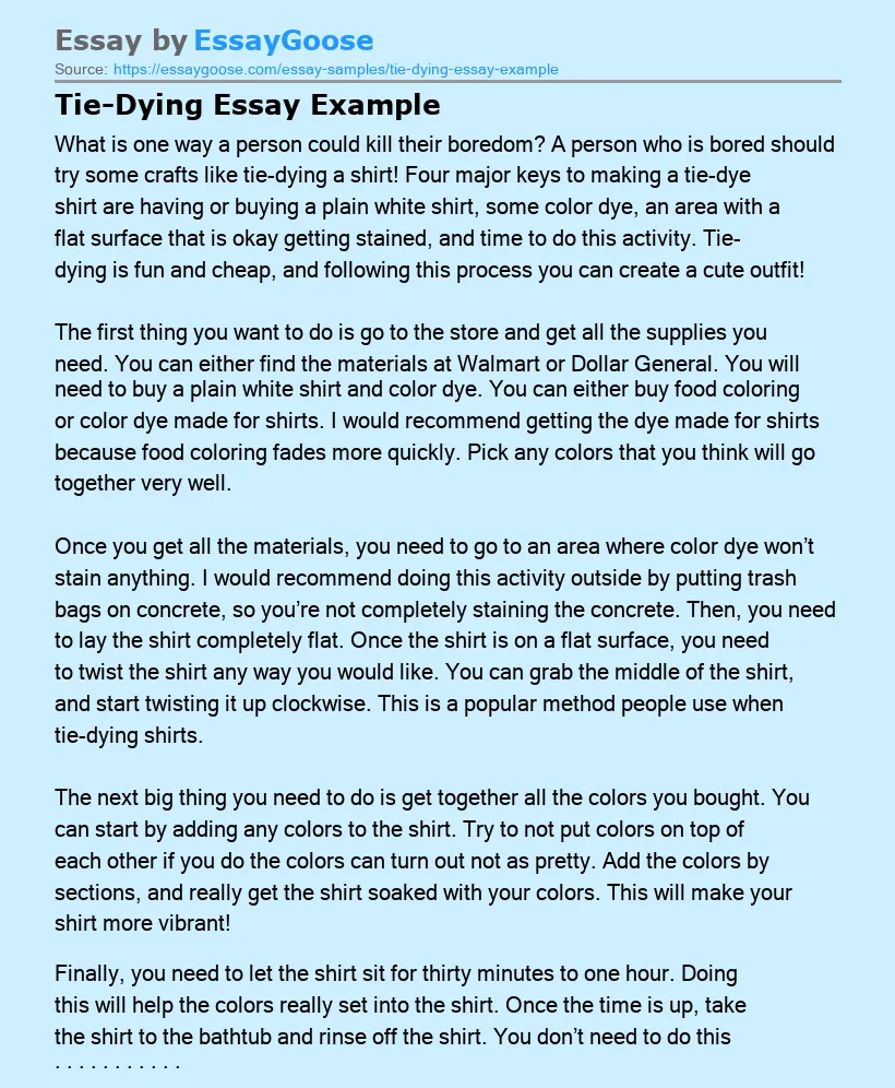 Tie-Dying Essay Example