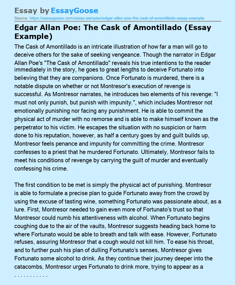 Edgar Allan Poe: The Cask of Amontillado (Essay Example)