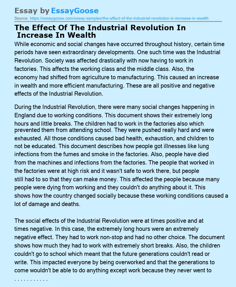 The Effect Of The Industrial Revolution In  Increase In Wealth