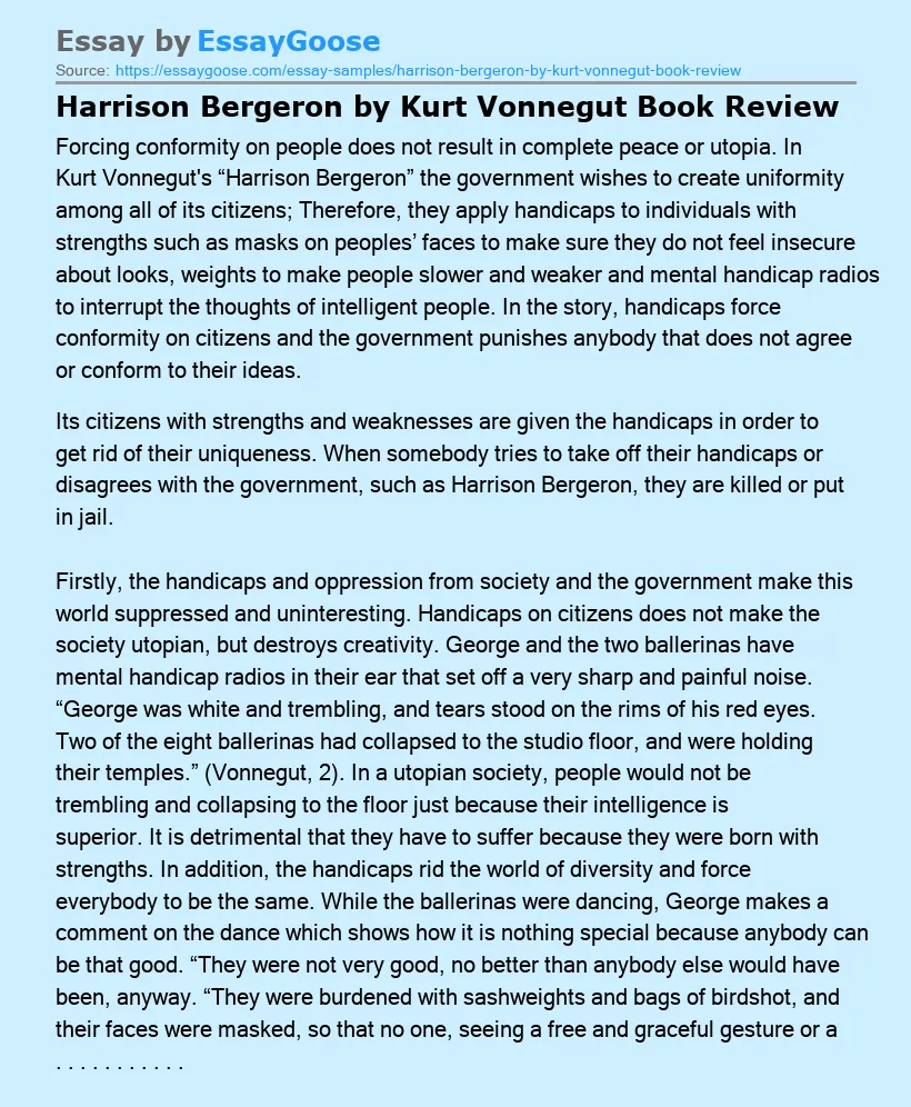 Harrison Bergeron by Kurt Vonnegut Book Review