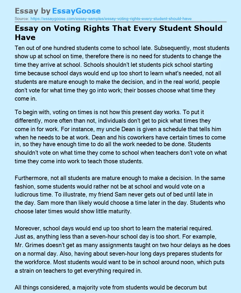 Essay on Voting Rights That Every Student Should Have