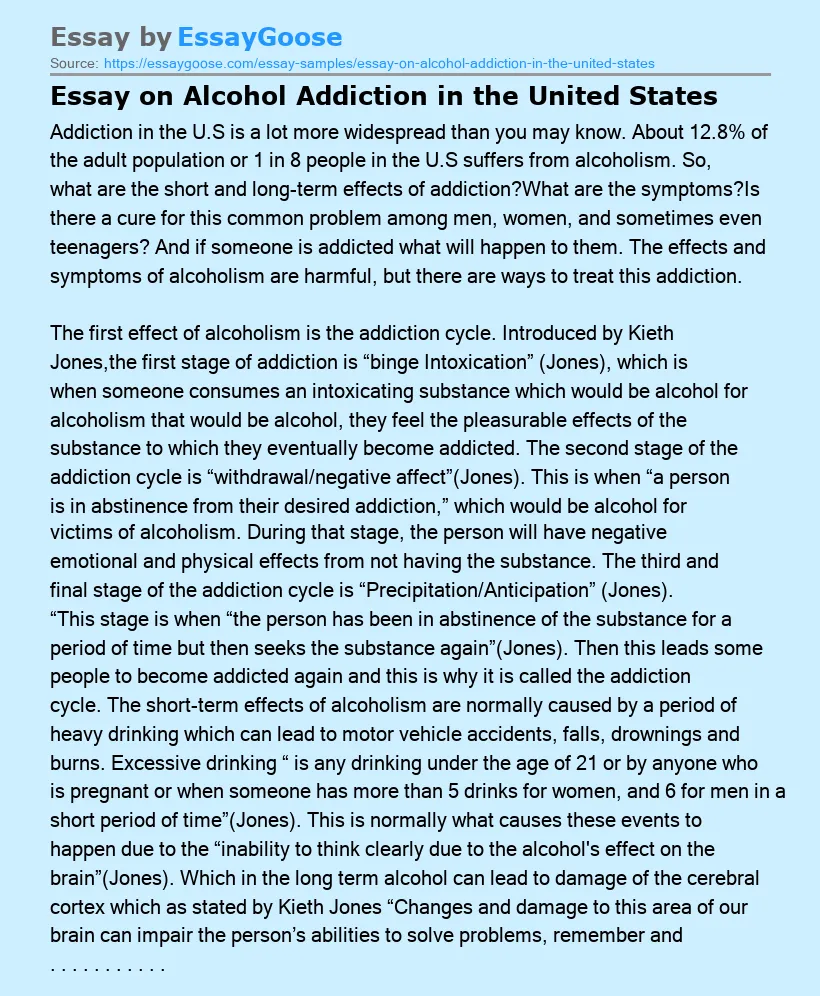 Essay on Alcohol Addiction in the United States