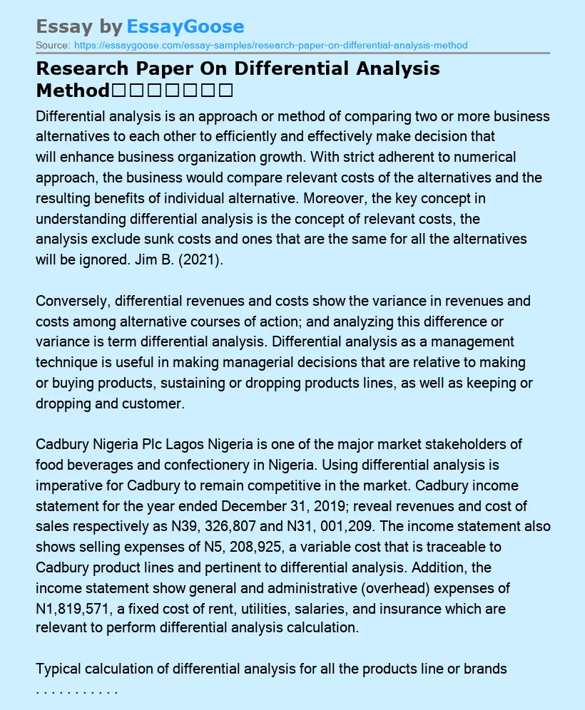 Research Paper On Differential Analysis Method​​​​​​​