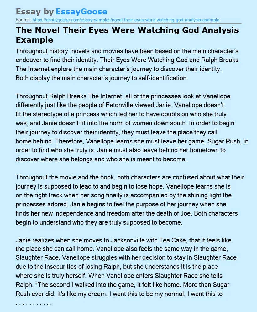 The Novel Their Eyes Were Watching God Analysis Example