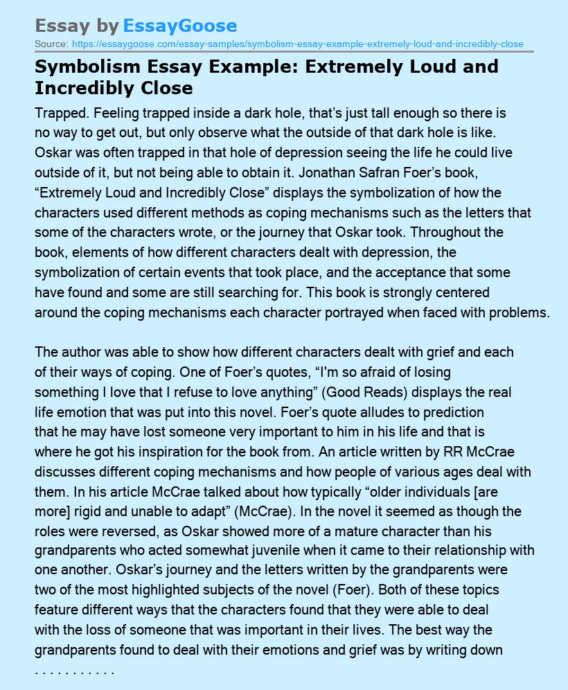 Symbolism Essay Example: Extremely Loud and Incredibly Close