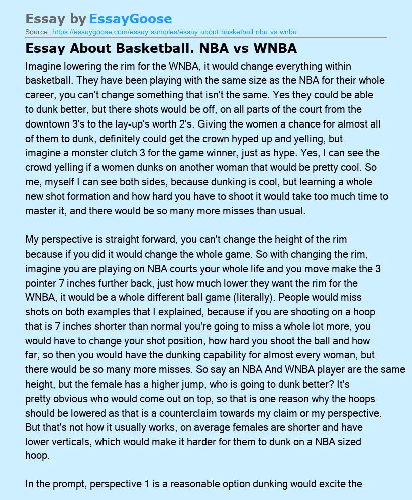 Essay About Basketball. NBA vs WNBA