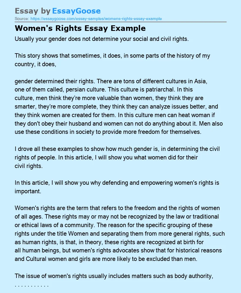 Women's Rights Essay Example