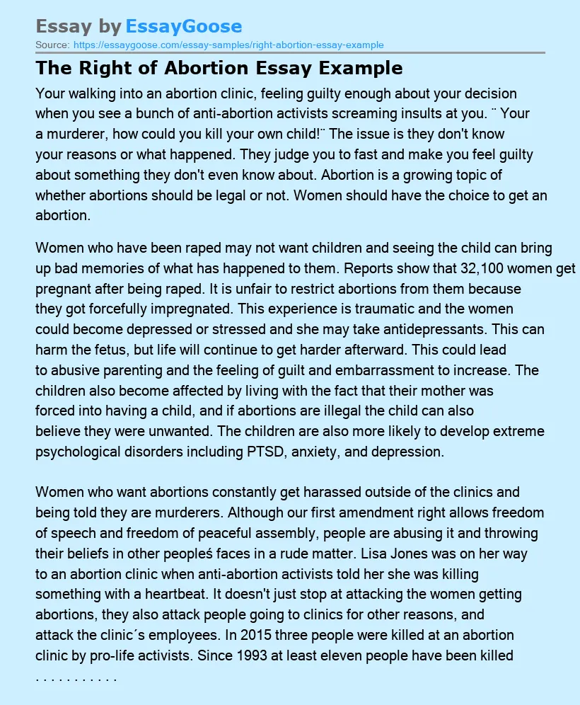 The Right of Abortion Essay Example