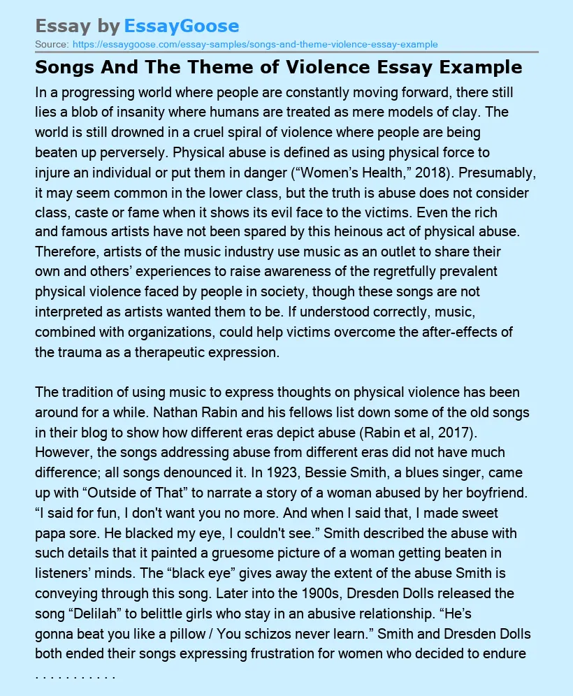 Songs And The Theme of Violence Essay Example