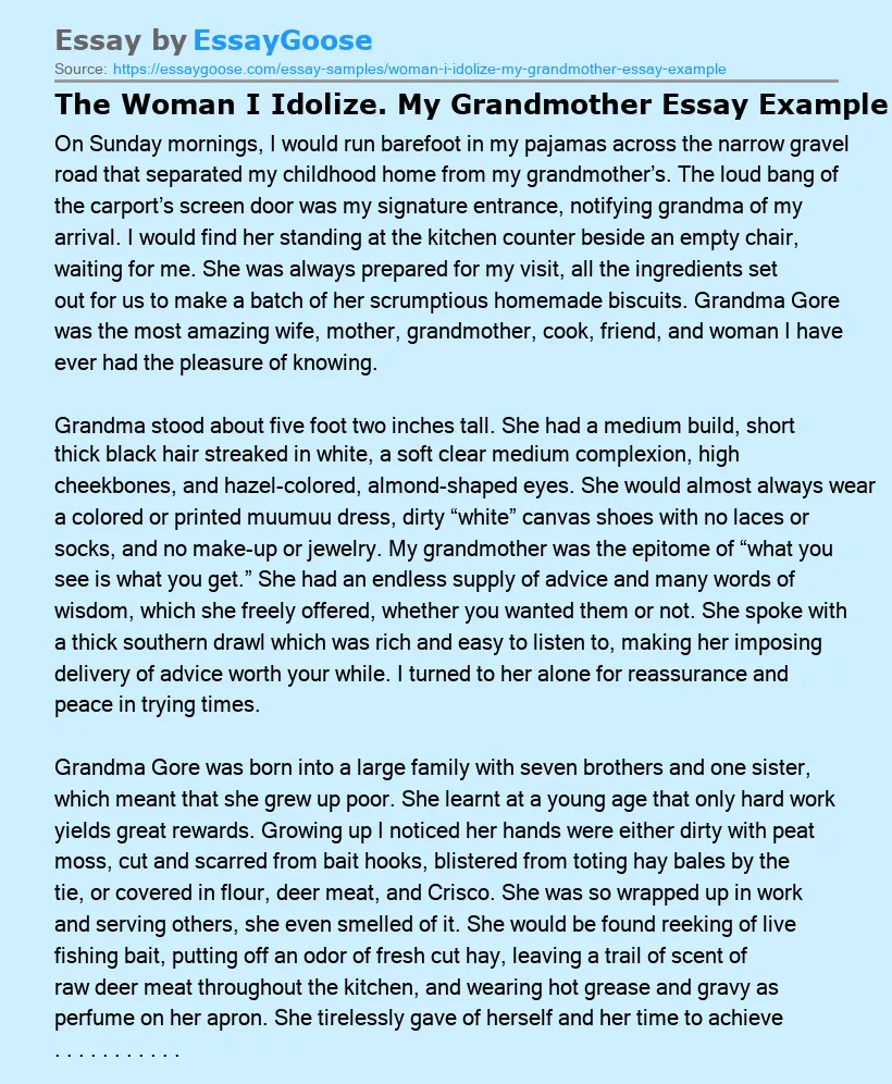The Woman I Idolize. My Grandmother Essay Example