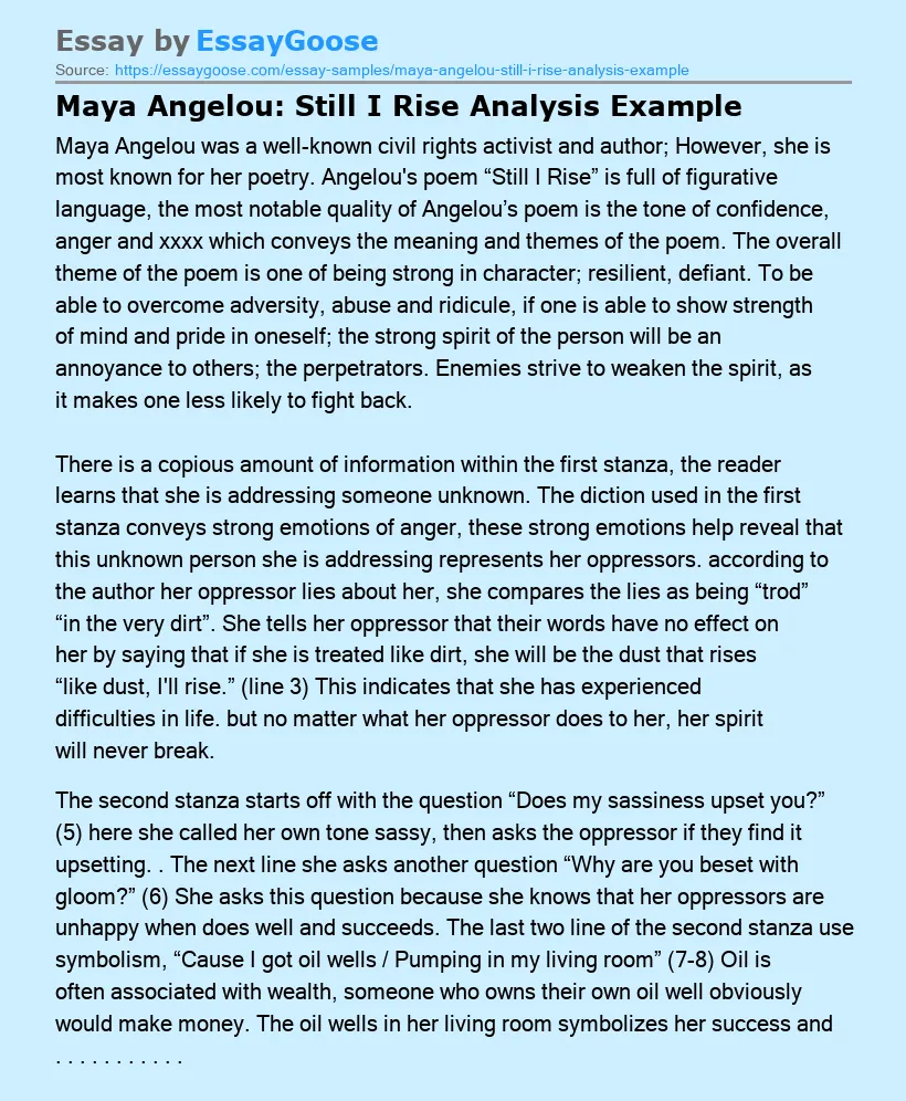 Maya Angelou: Still I Rise Analysis Example