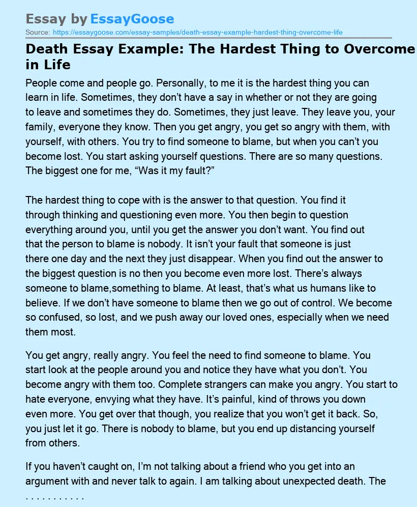 Death Essay Example: The Hardest Thing to Overcome in Life
