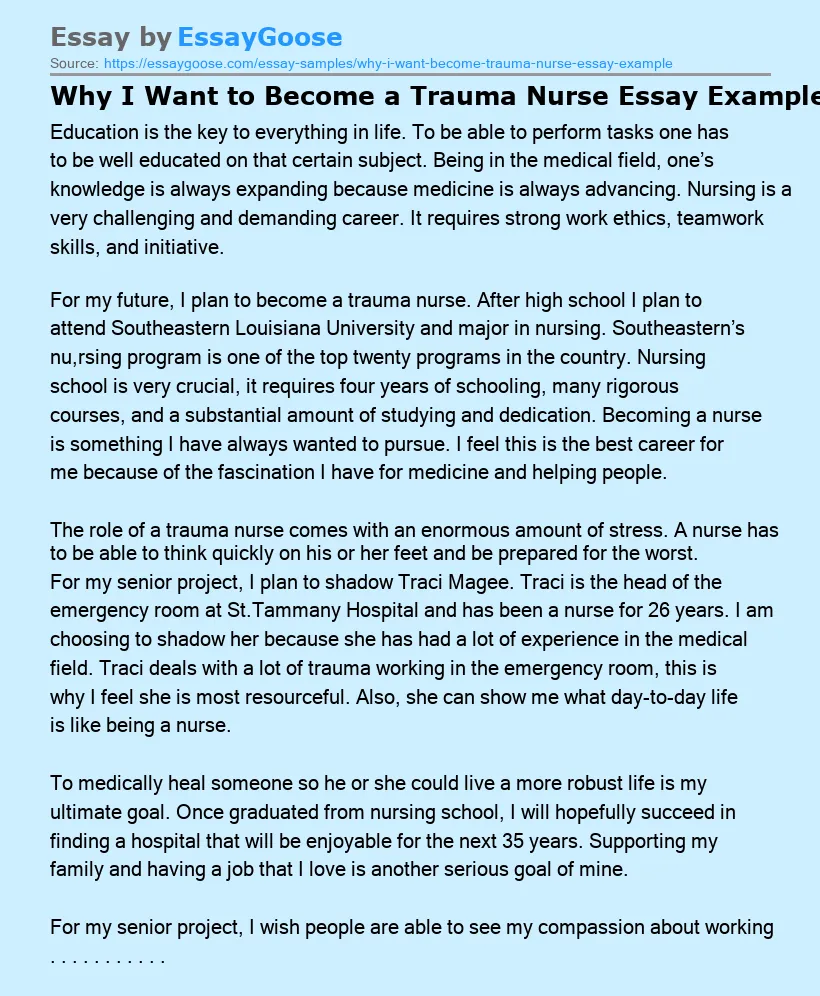 why do you want to be a nurse essay