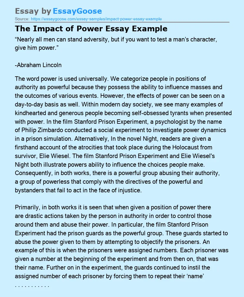 The Impact of Power Essay Example