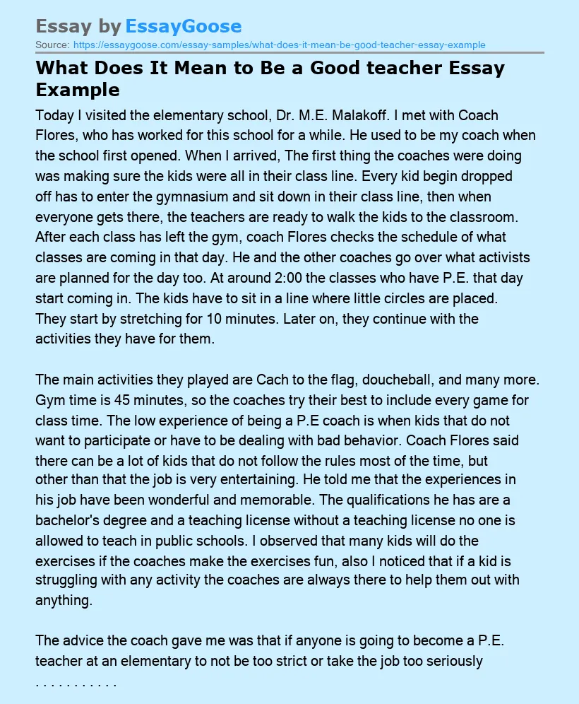 What Does It Mean to Be a Good teacher Essay Example