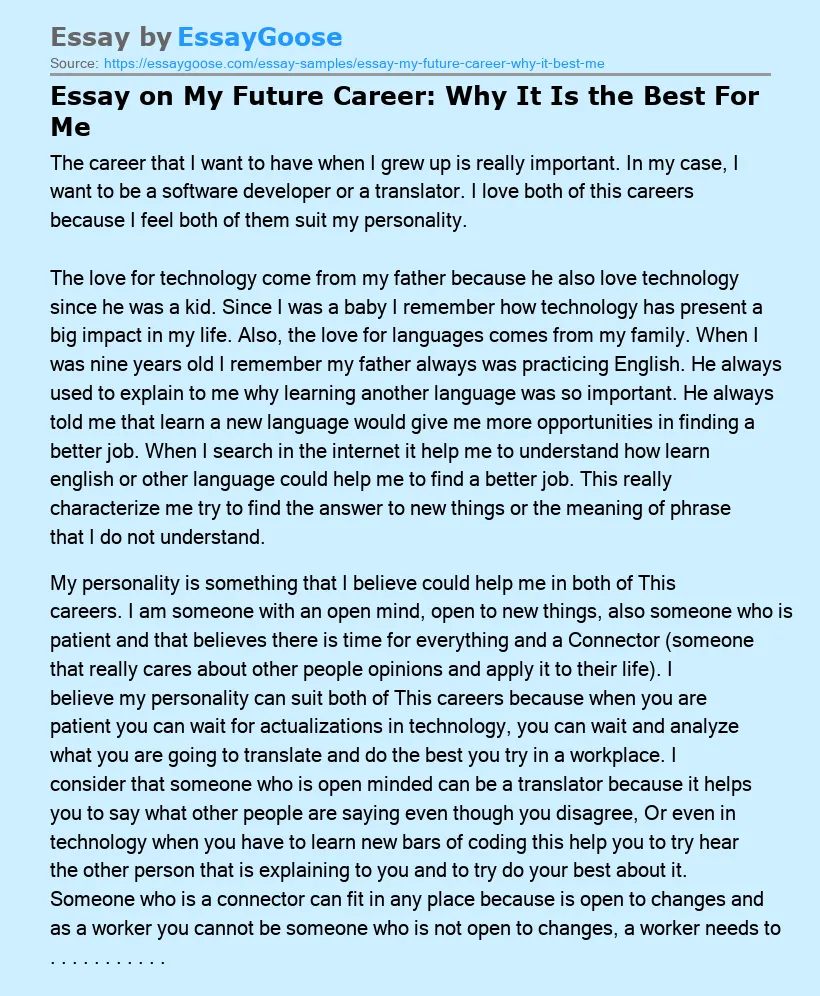 Essay on My Future Career: Why It Is the Best For Me