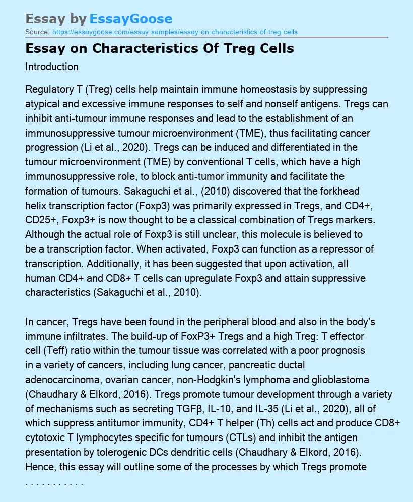 Essay on Characteristics Of Treg Cells