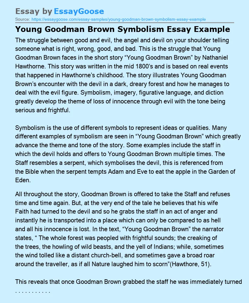 Young Goodman Brown Symbolism Essay Example