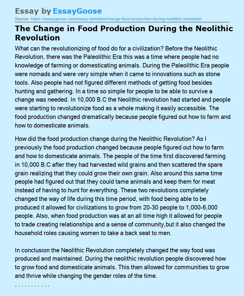 The Change in Food Production During the Neolithic Revolution